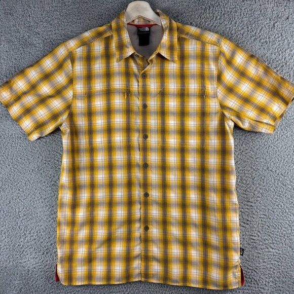 The North Face Camp Shirt Mens Medium Yellow Plaid Vented Outdoor Camping Hiking - Picture 1 of 15
